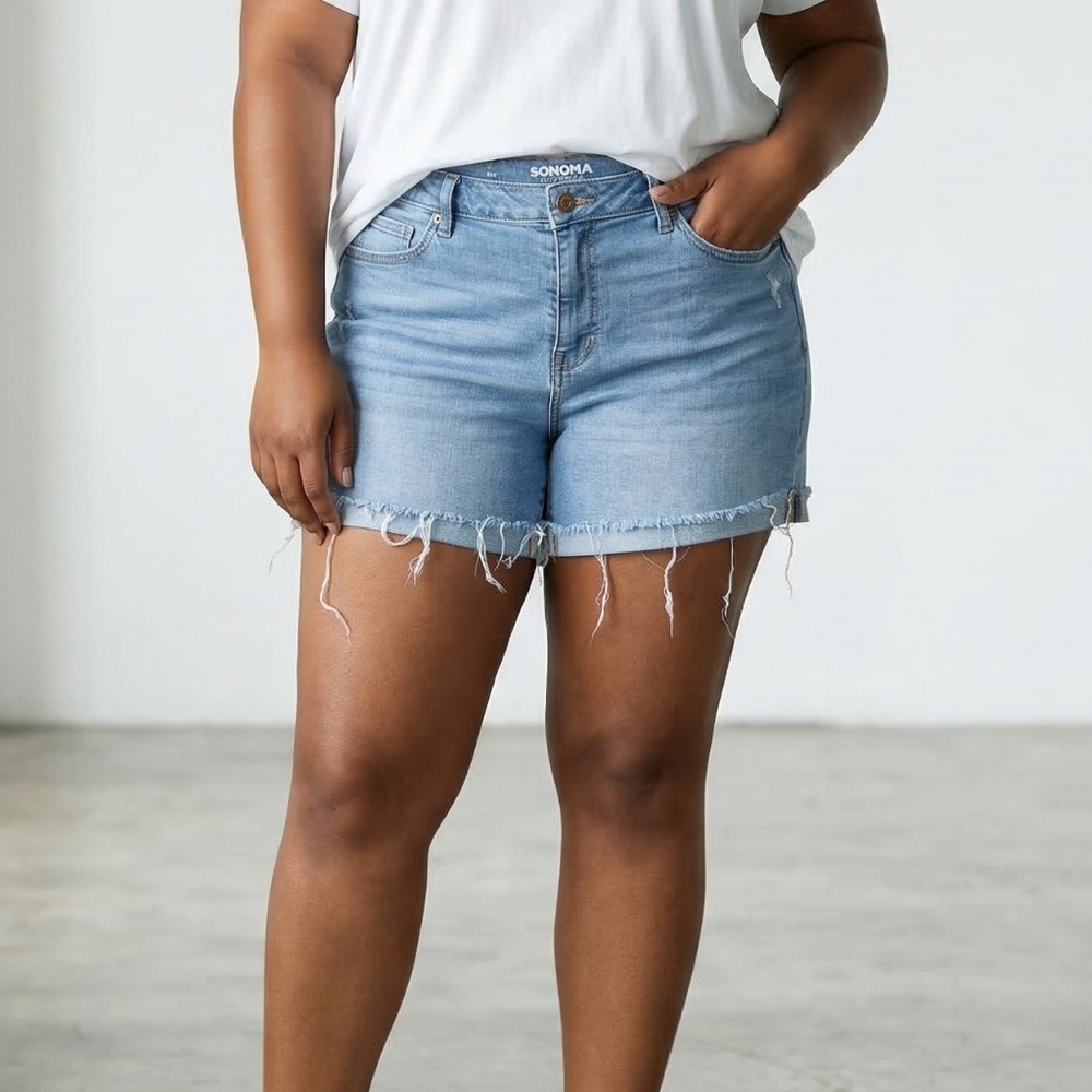 Sonoma Women's Blue Frayed Hem Jean Shorts